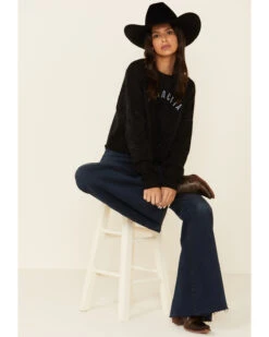 Ruby's Rubbish Women's Bleach Splatter Mamacita Graphic Cropped Pullover Sweatshirt