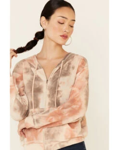 Wild Moss Women's Blushed Tie-Dye Zip Hooded Jacket -Optimal Clothing Store 2000337634 681 P3