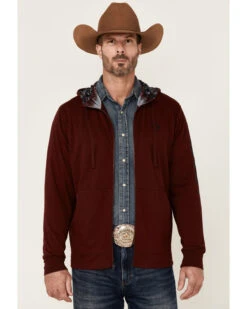 Hooey Men's Maroon Light Weight Logo Zip Hooded Jacket