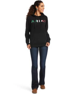 Ariat Women's Black R.E.A.L Mexico Embroidered Logo Pullover Hoodie - Plus -Optimal Clothing Store 2000347975 001 P4