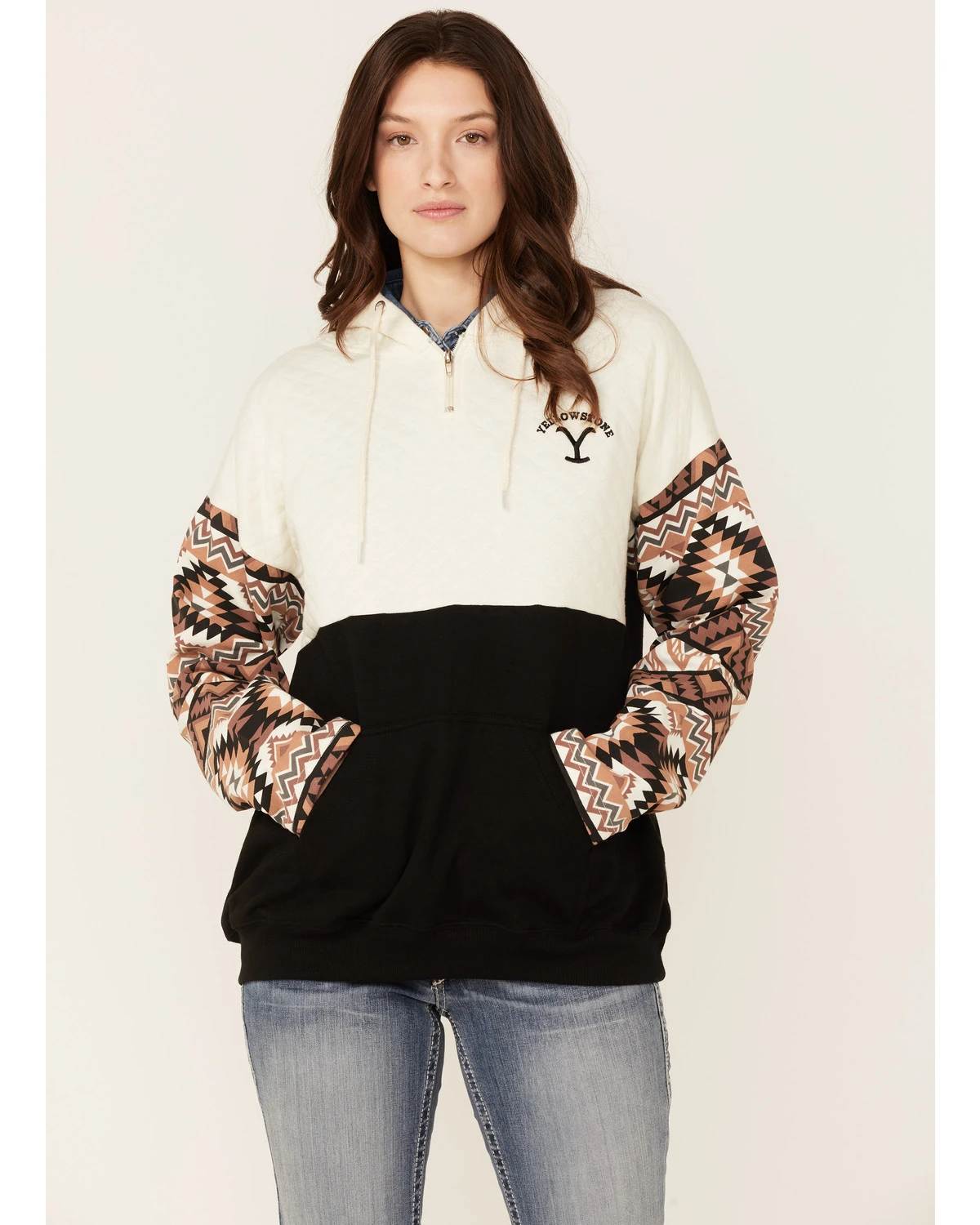 Paramount Network's Yellowstone Women's Mauve Southwestern Sleeve Hoodie Pullover 1 Paramount Network's Yellowstone Women's Mauve Southwestern Sleeve Hoodie Pullover