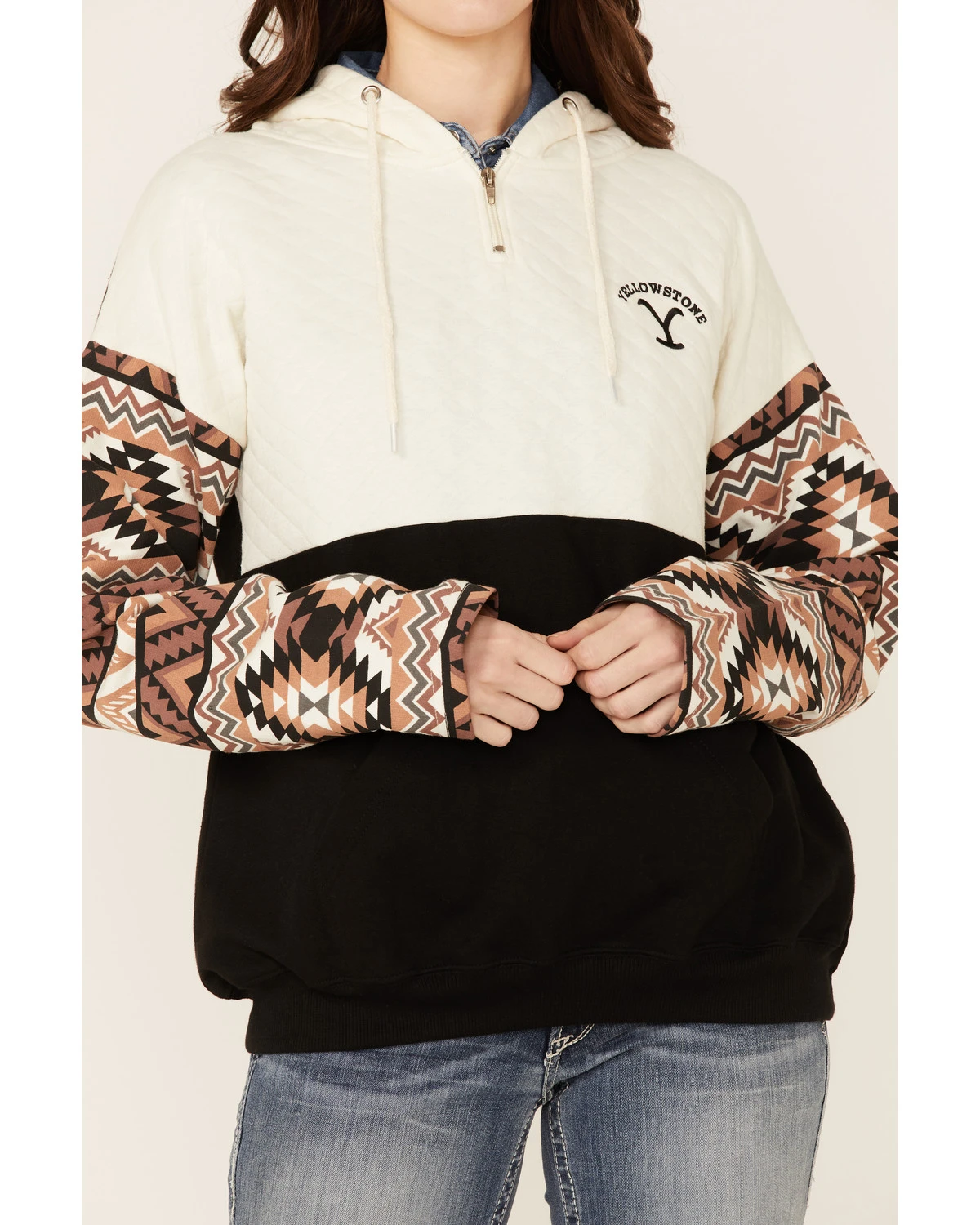 Paramount Network's Yellowstone Women's Mauve Southwestern Sleeve Hoodie Pullover 2 Paramount Network's Yellowstone Women's Mauve Southwestern Sleeve Hoodie Pullover - Image 2