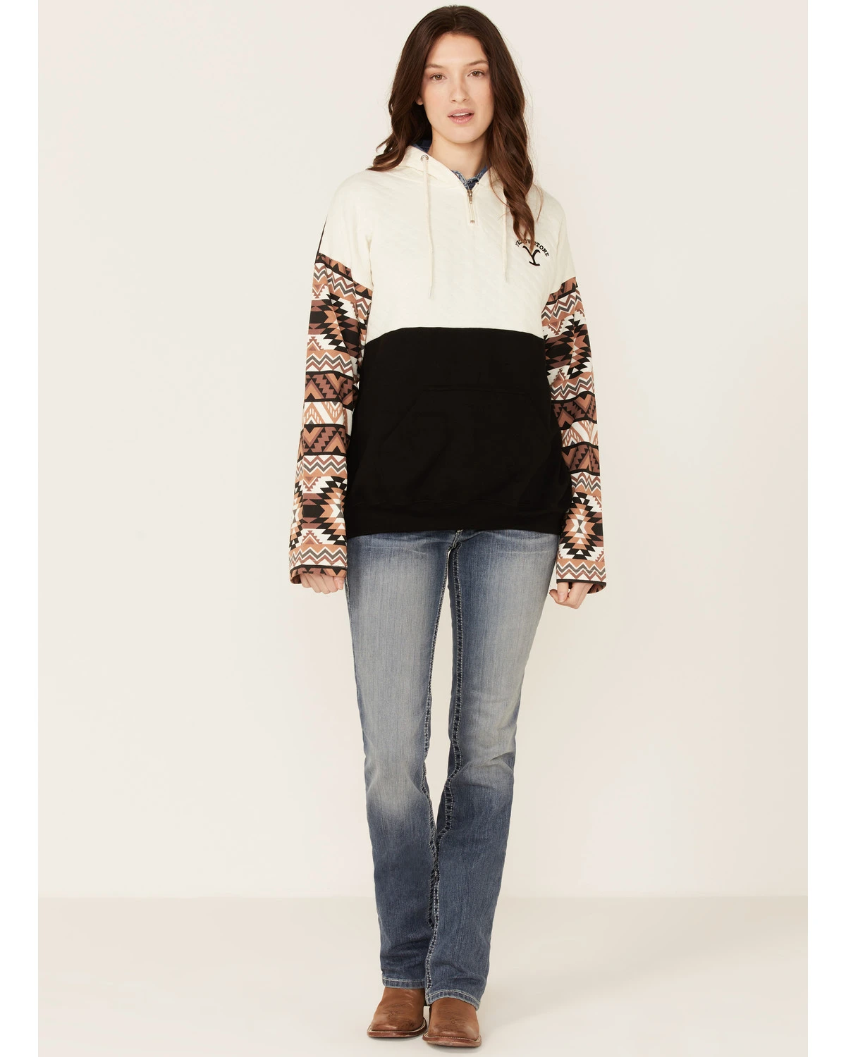 Paramount Network's Yellowstone Women's Mauve Southwestern Sleeve Hoodie Pullover 4 Paramount Network's Yellowstone Women's Mauve Southwestern Sleeve Hoodie Pullover - Image 4