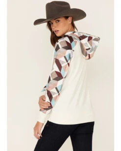 Hooey Women's Modern Colorblock Geo Print Pullover Hooded Sweater -Optimal Clothing Store 2000360944 110 P3