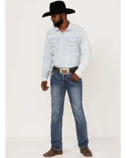 Rock & Roll Denim Men's Hooey Revolver Medium Wash Reflex Stretch Slim Straight Jeans -Optimal Clothing Store 2000367639 203 P3