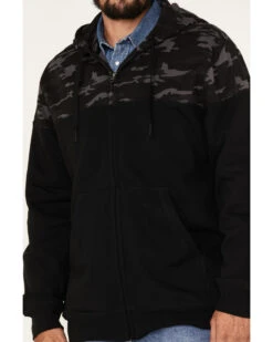 Moonshine Spirit Men's Midnight Camo Color-Blocked Zip-Front Hooded Pullover -Optimal Clothing Store 2000374223 340 P3
