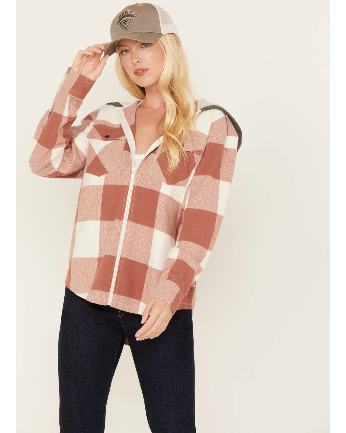 Cleo + Wolf Women's Buffalor Plaid Print Hooded Flannel Shirt 1 Cleo + Wolf Women's Buffalor Plaid Print Hooded Flannel Shirt